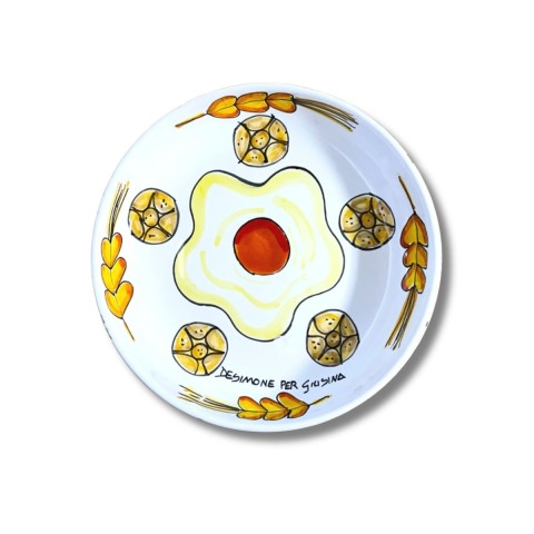 Sicilian handmade bottom plate Plate De Simone per Giusina Bread in the Egg Sicilian handmade bottom plate Plate De Simone per Giusina Bread in the Egg